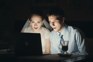 bride and groom computer